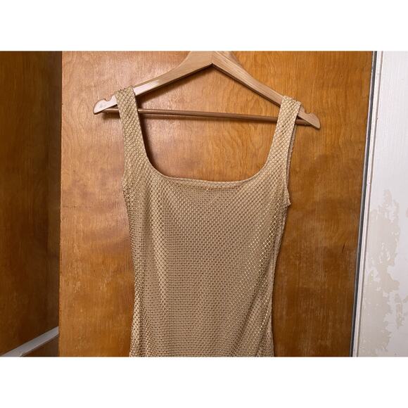 ALMOND MUSE ISABELLA Rhinestone Mesh Square Neck Maxi Dress Gold Ball Gown Sz S - Picture 5 of 11